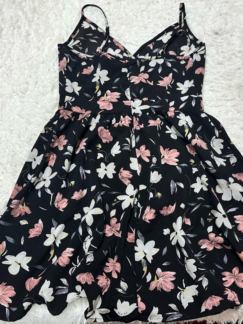 SHEIN Black Floral Spaghetti-Strap Dress with Pink & White Blooms